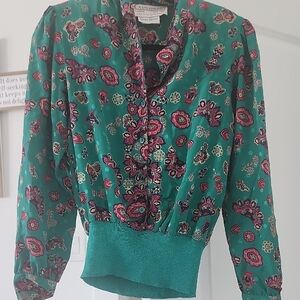 Neiman Marcus Teal and Pink Floral Blouse